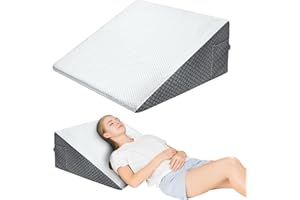 AUROGSKY 12" Wedge Pillow for Sleeping with Memory Foam Top,Triangle Elevated Wedge Pillow for After Surgery 、Acid Reflux Gerd 、Snoring、Back Pain, Removable Machine Wash Cover | Memory Foam Top Wedge Pillow