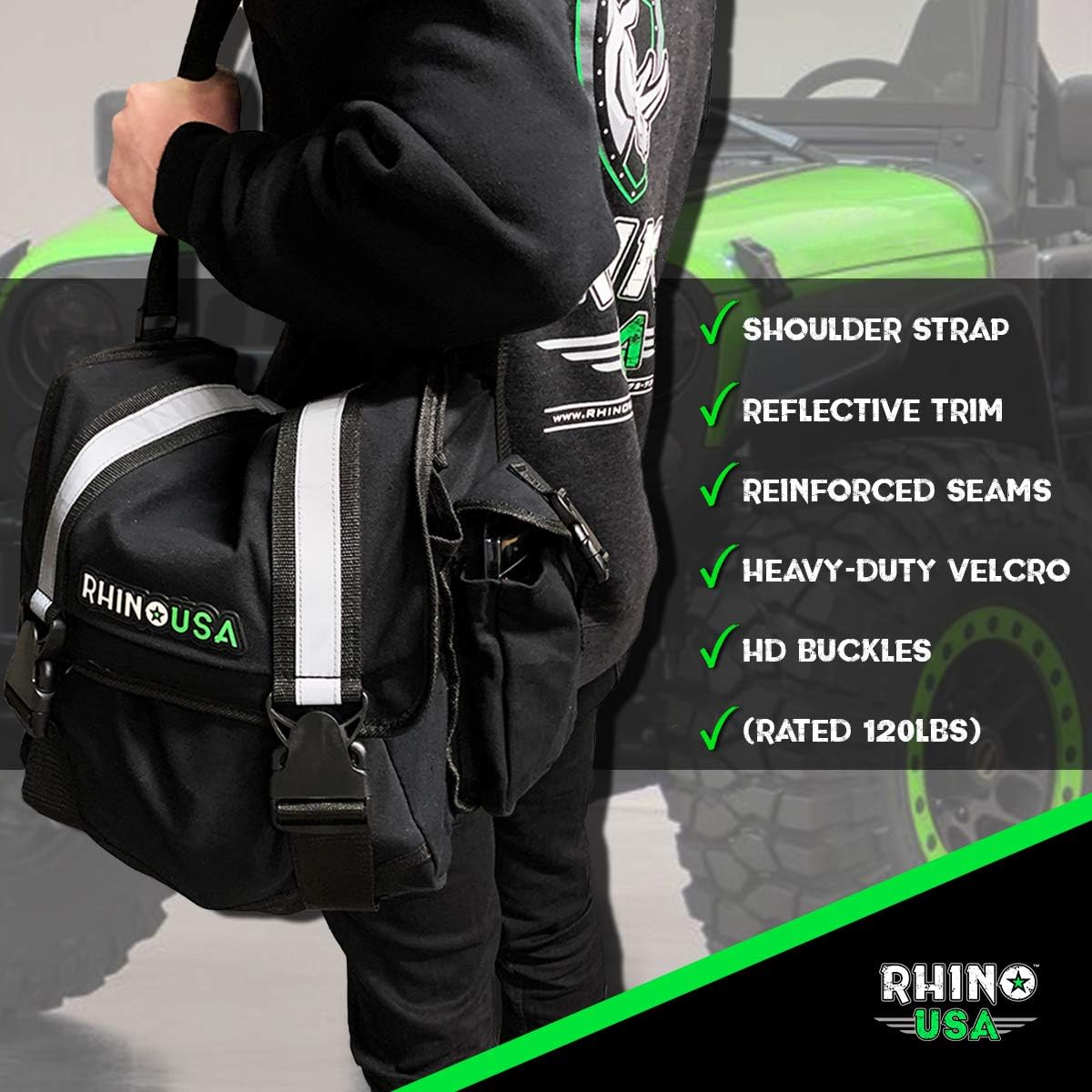 Rhino USA Recovery Gear Storage Bag - Ultimate Recovery Kit Bag for Organization in Your Vehicle - Use With Your Tow Strap, Shackles, Snatch Block or Anything You Desire - Guaranteed For Life!: Automotive