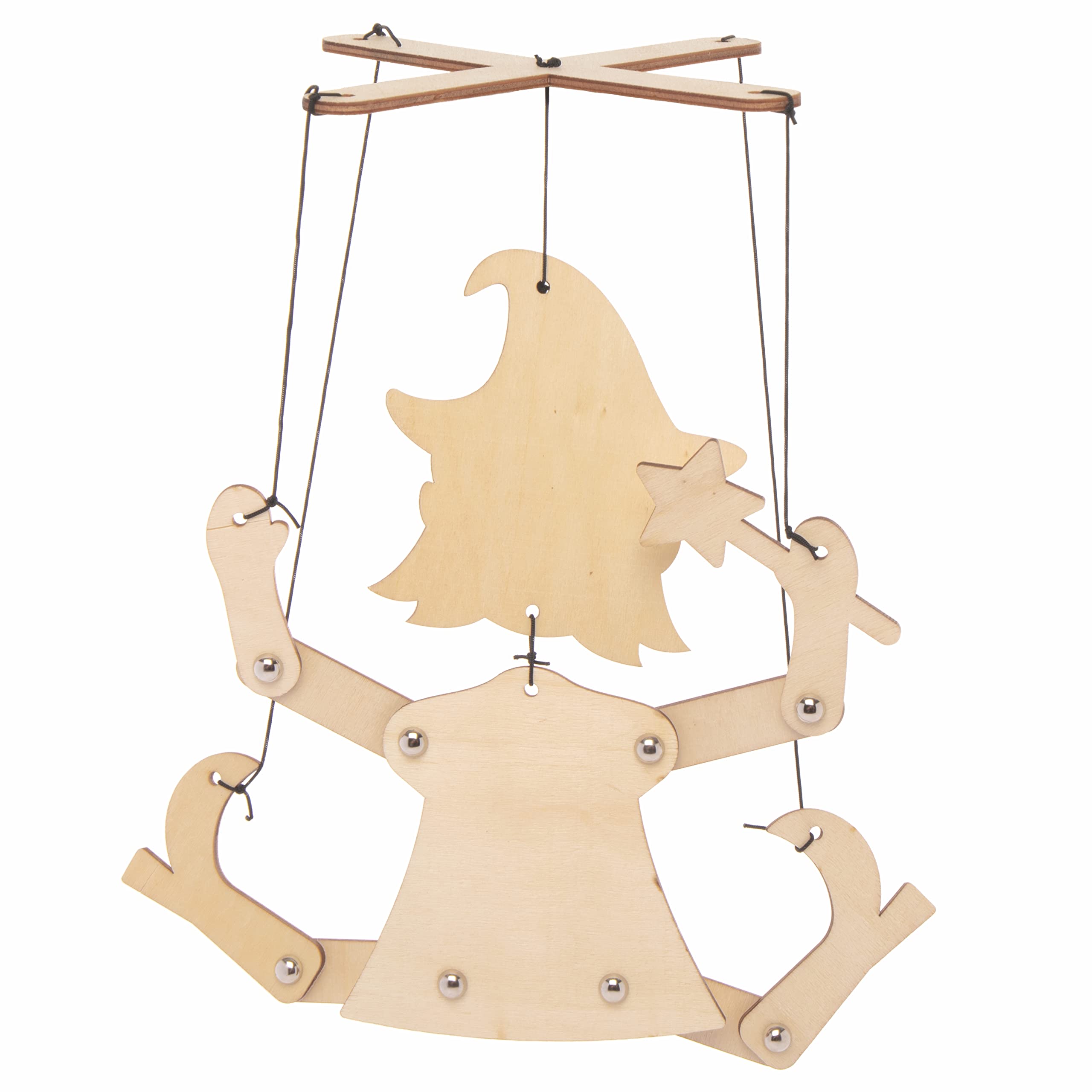 Baker Ross FE686 Witch Wooden Puppet - Pack of 3, Make Your Own Wooden Puppets, Kids Craft Kit, Ages 6+, No Foldable