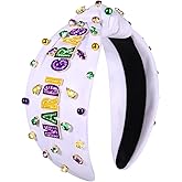 BSJELL Mardi Gras Headband for Women Carnival Mask Headband Mardi Gras Knotted Headband Fat Tuesday Hair Accessories