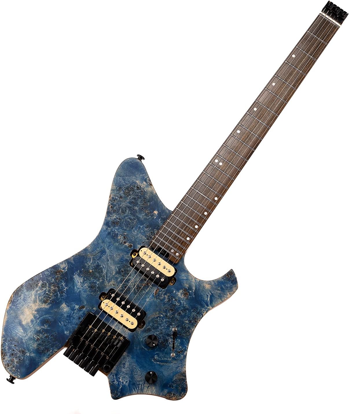 Amazon Com Eart Headless Electric Guitar Double Shake Travel Guitar Small But Full Scale Guitar Ultra Light For Travel And Performancemetal Rock Guitar Instrument Blue Musical Instruments