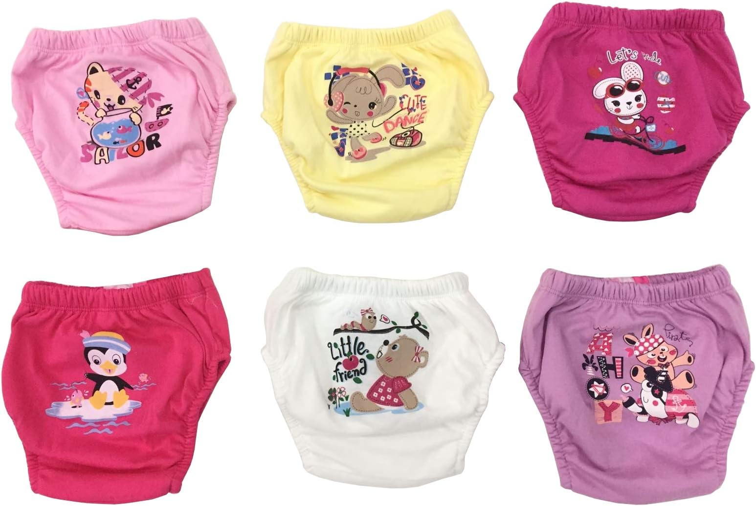 Potty Training Pants, pack of 6, reusable toddler nappy pants, learning nappies, trainer nappies, baby underwear clean toilet training - Multicolour - S