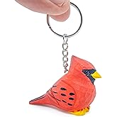 Selsela Cardinal Keychain Ring Clip Charm Red Bird Miniature Wood Mini Figurine Small Animal