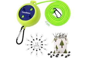 Portable Travel Clothesline Cord, Caudblor Adjustable 33ft Camping Clothes line, Laundry Drying Rope for Hotel Trip, Cruise, Outdoor/Indoor, with 12Pcs Stoppers, Windproof Clothespins