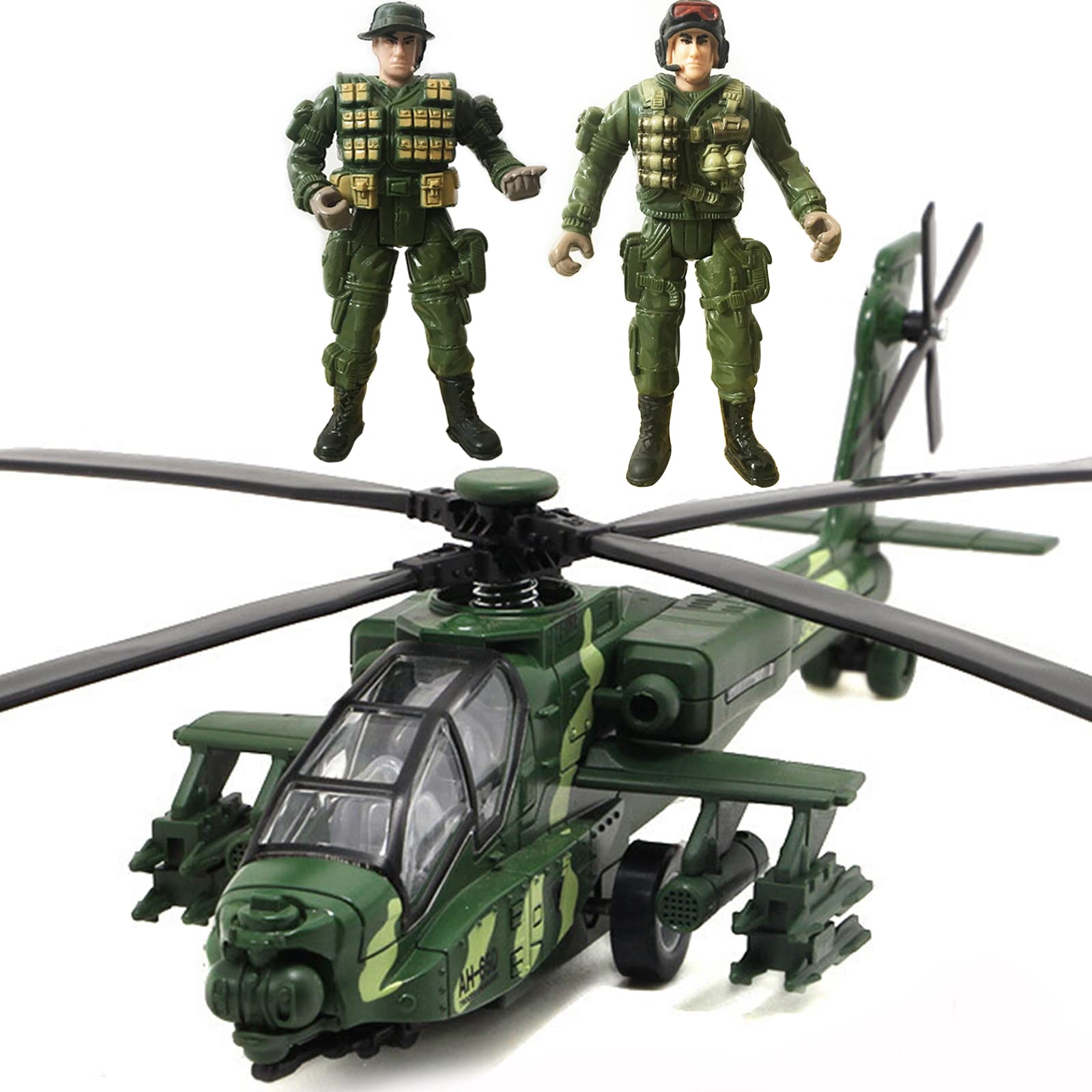 OTONOPI Military Helicopter Pull Back Army Airplane Toys with Lights and Sounds Diecast Air Force Model Plane for Kids, Bonus with 2 of Army Men Action Figures