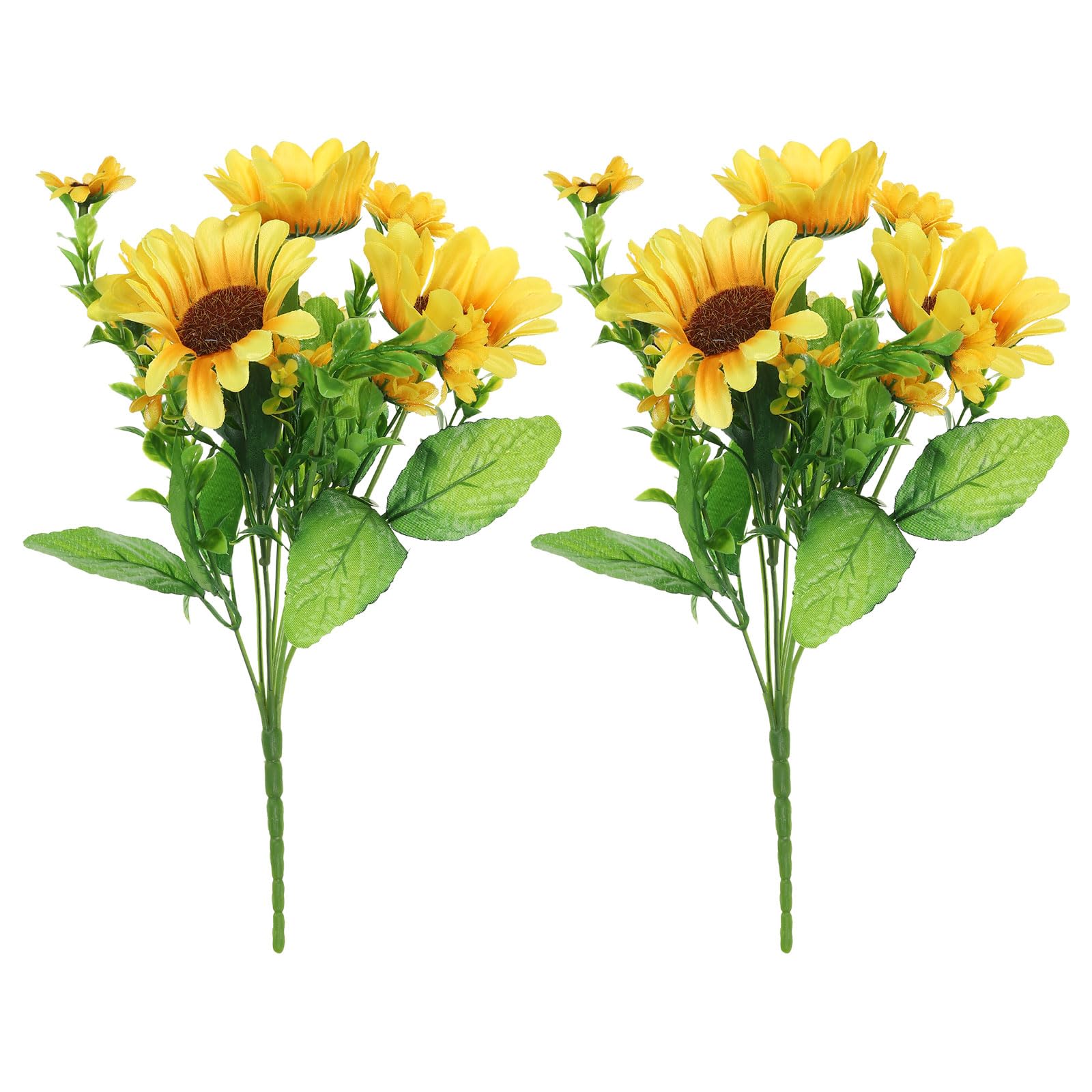 PATIKIL 7 Branch 13 Heads Artificial Silk Sunflowers with Stems, 2 Pack Fake Flowers Faux Decor Bouquet for Wedding Home Office Decoration, Light Orange