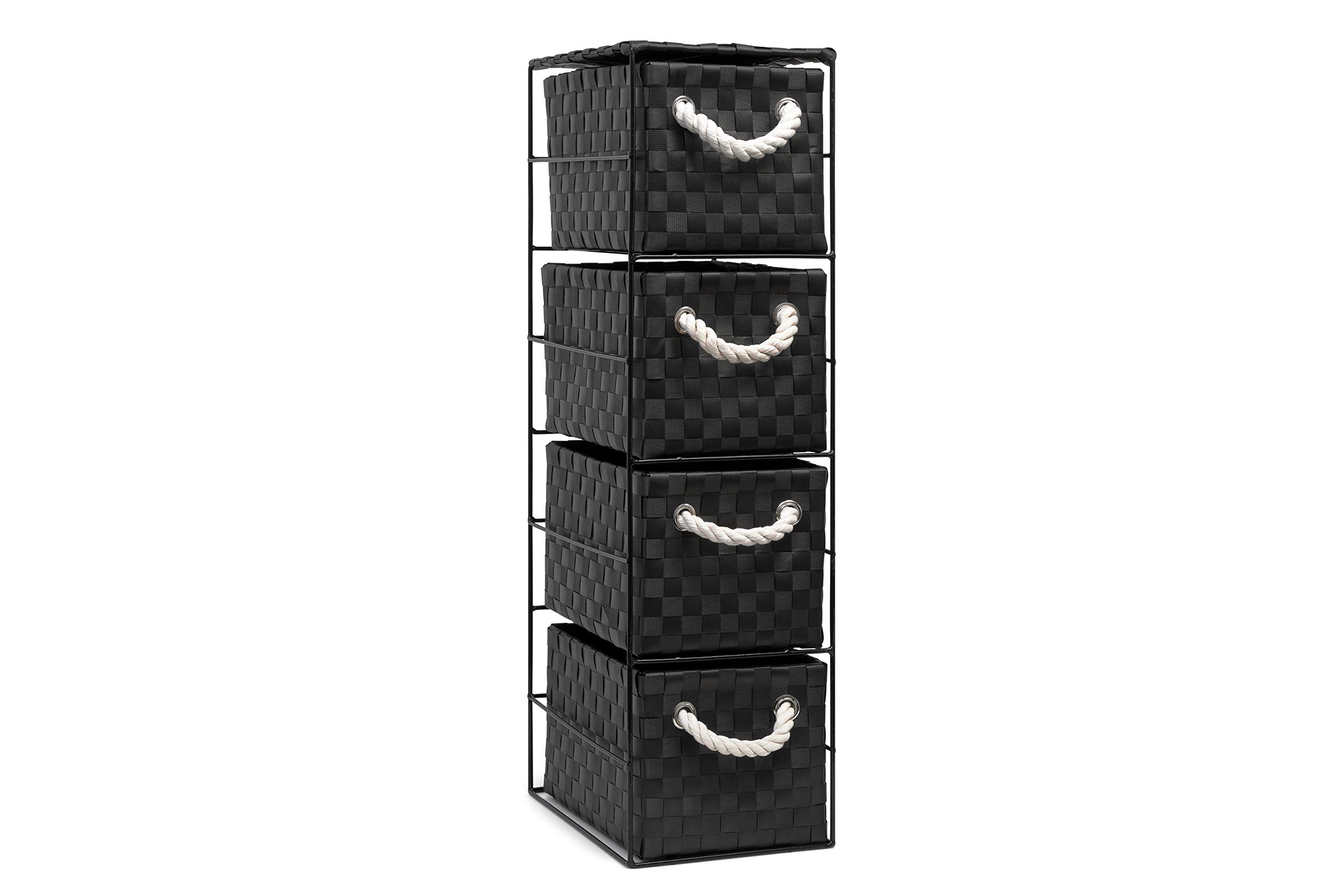 ARPAN Black 4-Drawer Storage Unit, Basket Drawer Unit for Bathroom, Bedroom or Office Storage (18 x 25 x 65 cm)