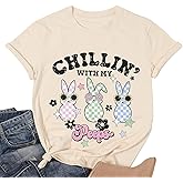 Easter Teacher Shirts for Women Treat All Peeps with Kindness T-Shirt Short Sleeve Teacher Bunny Tee Tops