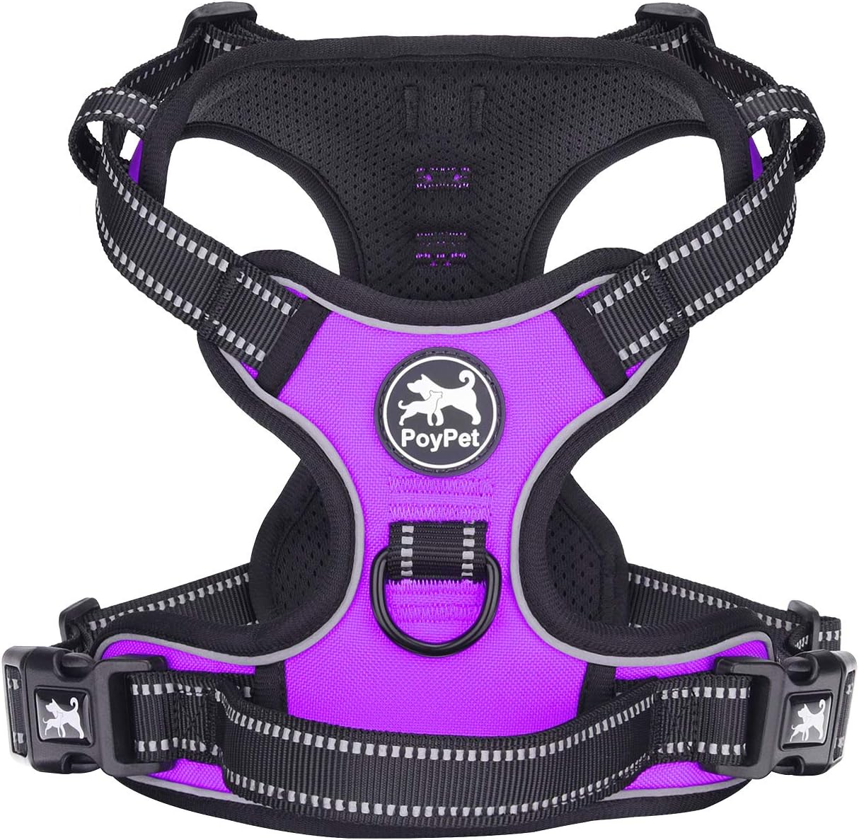 PoyPet No Pull Dog Harness, Reflective Vest Harness with 2 Leash