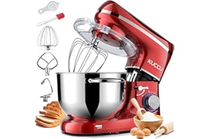 KUCCU Stand Food Mixer, 6.5 Qt 660W, 6-Speed Tilt-Head , Kitchen Electric Mixer with Stainless Steel Bowl,Dough Hook,Whisk, Beater, Egg white separator (6.5-QT, Red)