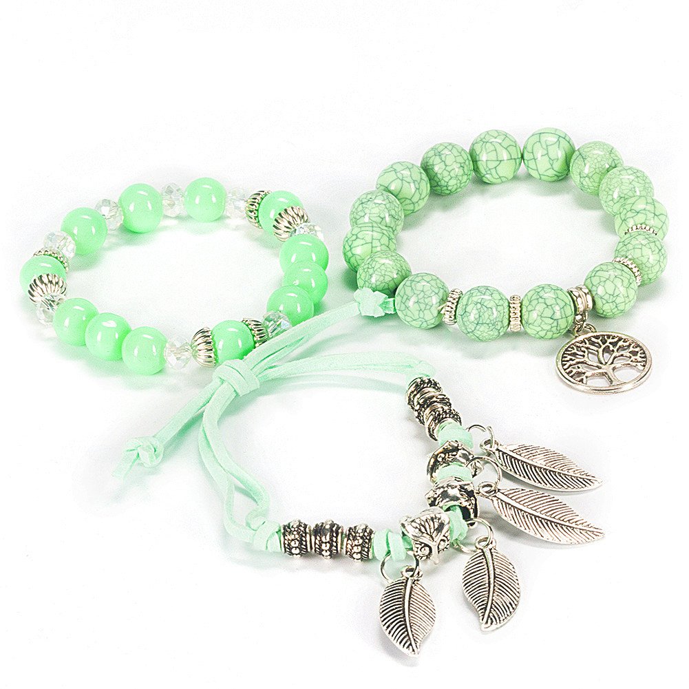 Bogo Arty Handmade Stretch Bracelet Tree of Life Gemstone Beaded Bracelet Fashion Jewelry for Women and Girls