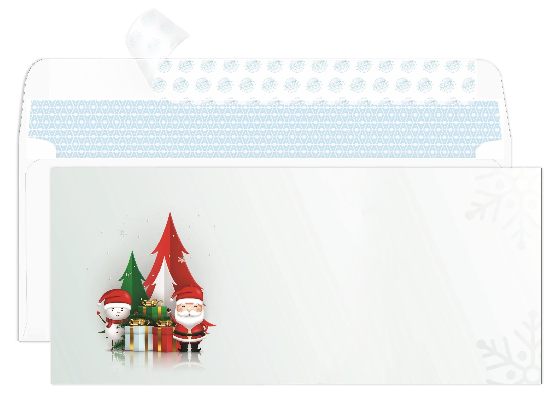 Photo 1 of 100 Christmas #10 Self-Seal Envelopes – Santa, Snowman & Gift Design – Holiday Stationery