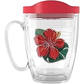 Tervis Tropical Hibiscus Collection Made in USA Double Walled Insulated Tumbler Travel Cup Keeps Drinks Cold & Hot, 16oz Mug with Handle, Tropical Red Hibiscus