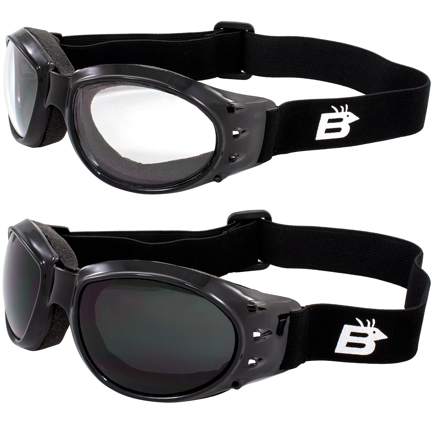 Birdz Eyewear Eagle Red Baron Motorcycle & Airsoft Goggles Clear and Super Dark Lenses for All-Weather, ATV, Biker, Extreme Sports, and Dust Protection