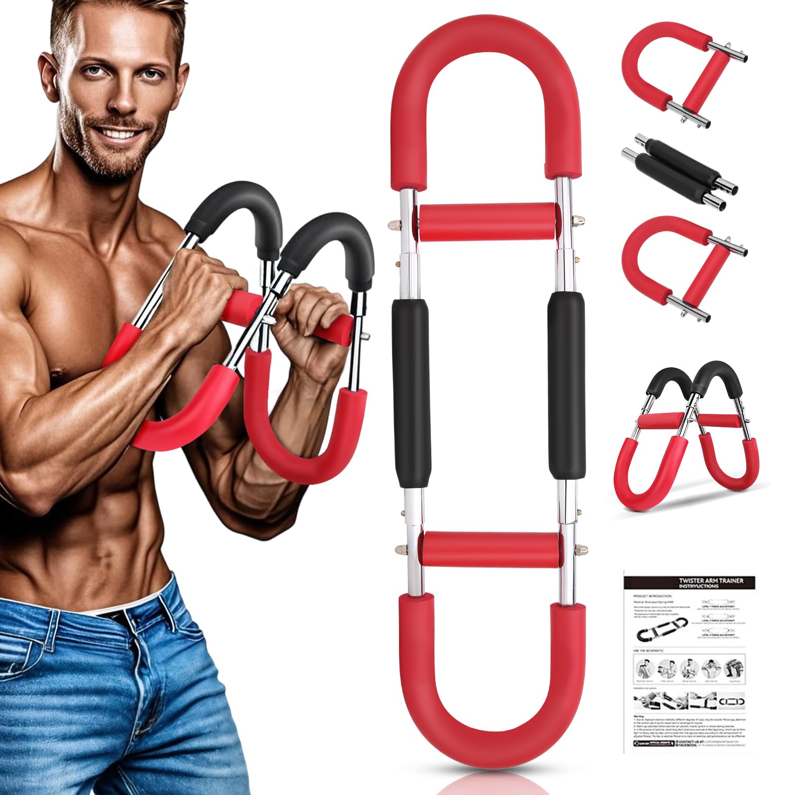 Photo 1 of Twister Arm Trainer, Chest Workout Equipment Adjustable Shaker Twister Arm Trainer for Men Women, Portable Power Chest Clip Muscle Fitness with Detachable Design (60-100lb,Red)