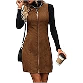 Floerns Women's Corduroy Overall Dress Sleeveless Zip Up Crewneck Fall Outfit Pinafore Dresses