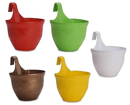 GTB Victor Hanging Hook Pot Plastic Small Hook Hanging Pot, Set of 5 pc Multicolor 20.5 x 17.5 x 9.5 cm