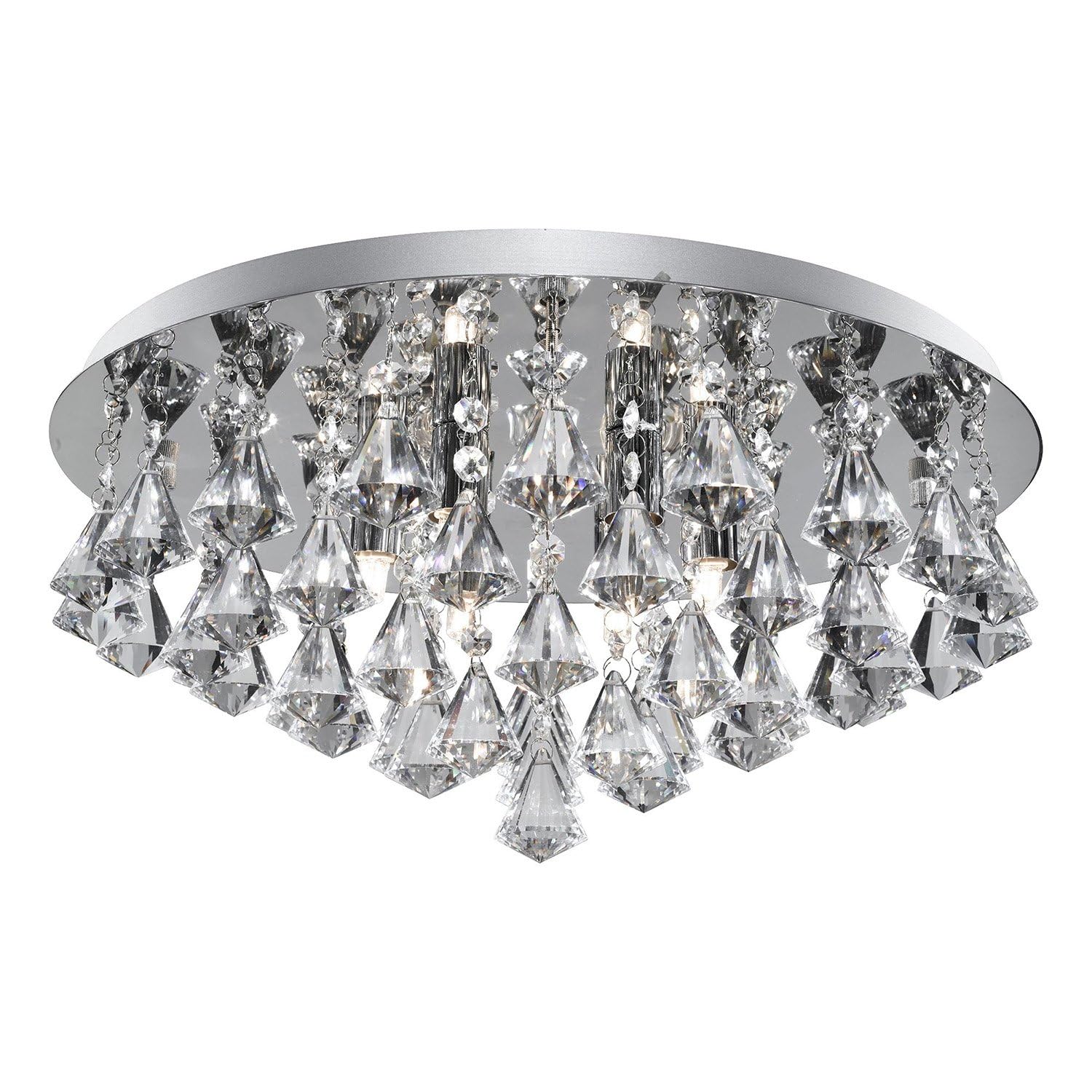 Searchlight 3308-8CC Hanna 8 Round Semi Flush Chandelier Light, Diamond Shape Crystals, Chrome
