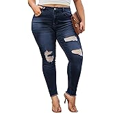 LALAGEN Women 2026 Plus Size Skinny Jeans Stretchy High Waisted Ankle Jean Destroyed Ripped Denim Pants 1X-5X