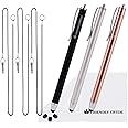 The Friendly Swede Stylus Pen for Touchscreen — 3-Pack 5.5" High Precision Stylus Pen with Replaceable Thin Tips, Elastic Lanyards & Screen Cleaning Cloth - Gold/Silver/Black