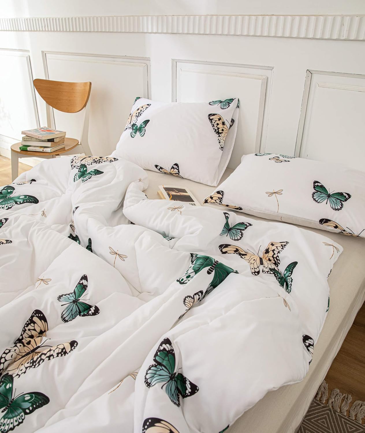 Merryword Butterfly Comforter Set Green Butterfly Comforter Green Butterflies and Dragonfly Printed Down Alternative Comforter Microfiber Bedding King 1 Comforter 2 Pillowcases (King, Butterfly): Home & Kitchen