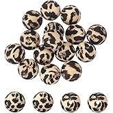 PATIKIL 15 Pcs Silicone Beads, 15mm Round Leopard Beads Bulk Cow Print Focal Bead for Beaded Pen Keychain Making Crafts Bracelets Beadable Jewelry Making Halloween, Yellow Leopard