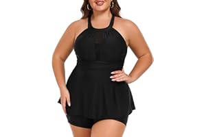 AOVDE Women's Plus Size Tankini Swimsuits: Two Piece Bathing Suits Tank Tops with Boy Shorts Flowy Swimwear for Curvy Women