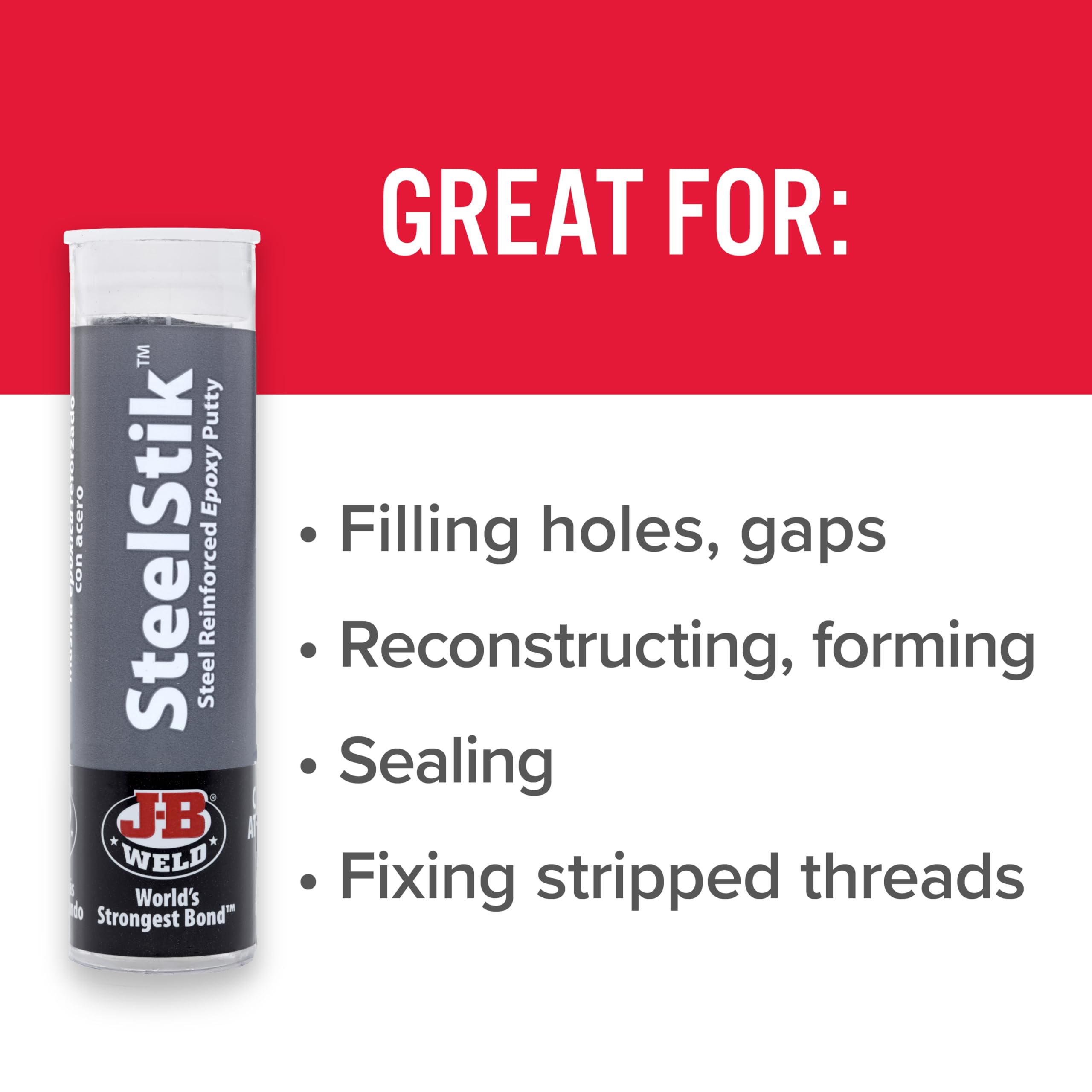J-B Weld 8267 SteelStik Steel Reinforced Epoxy Putty Stick - 2 oz.