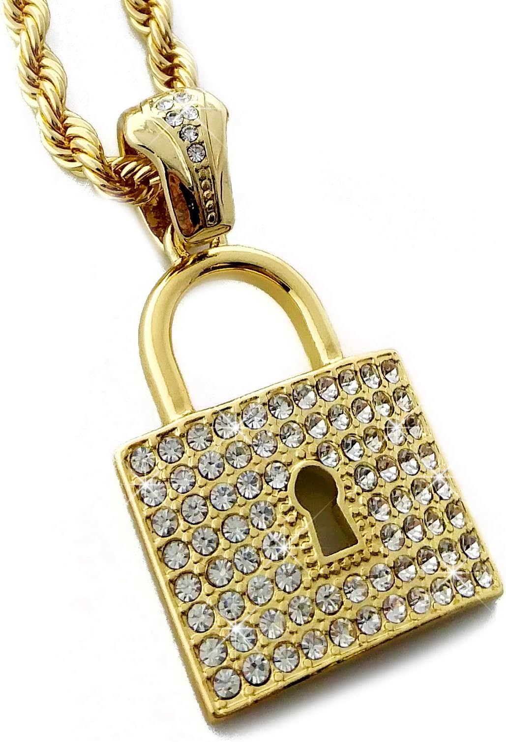 United Bling Lock & Key Pendant Necklace with 24" Rope Chain