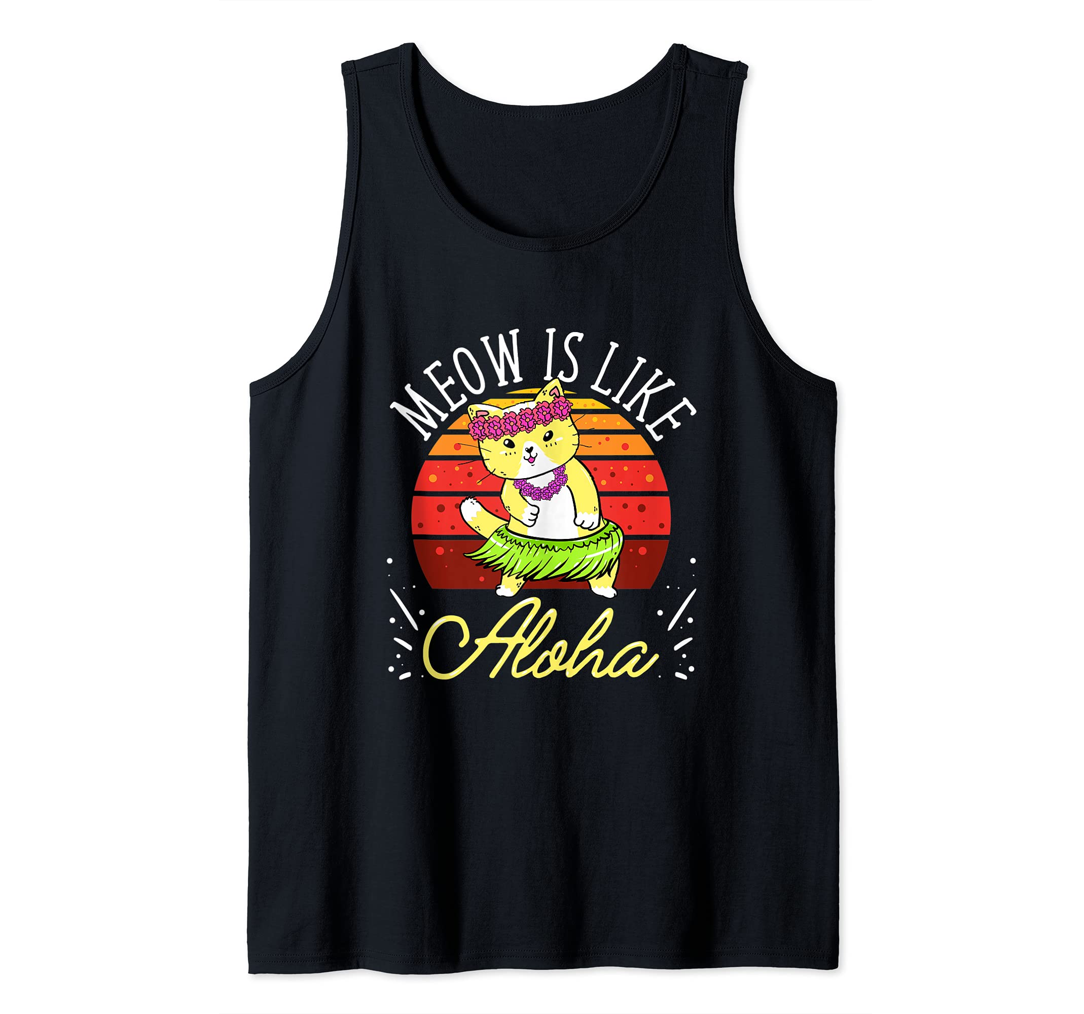Meow Is Like Aloha Cat Hawaiian Dance Hula Kitty Funny Cat Tank Top