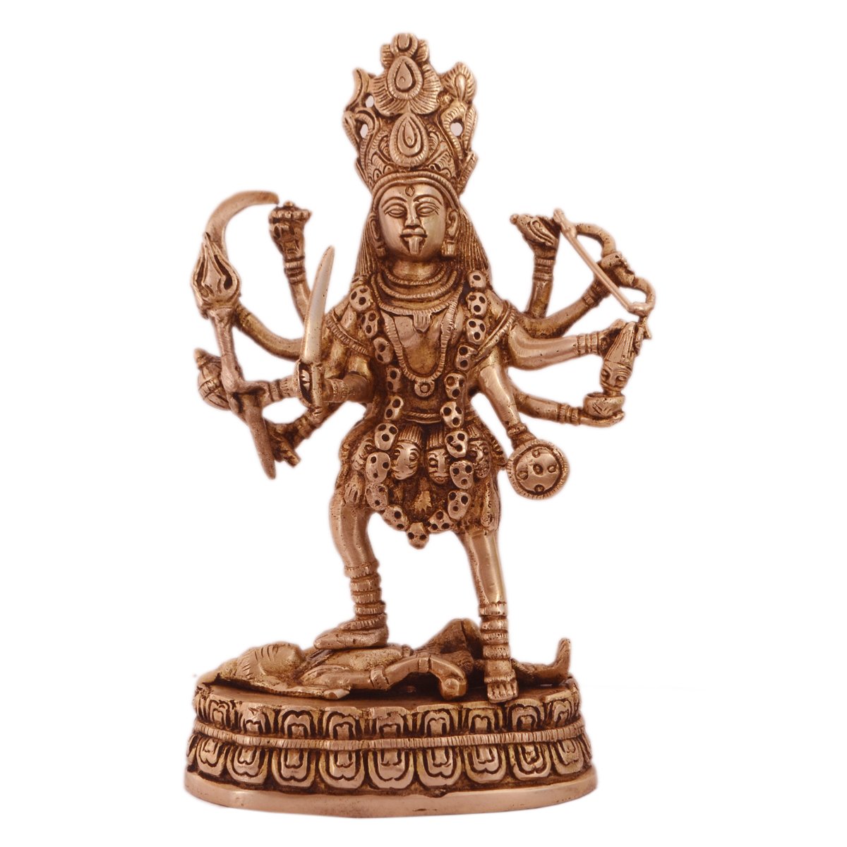 Purpledip Maa Kali Brass Statue: Hindu Religious Goddess Devi Idol, Indian Deity Handmade Sculpture (11238)