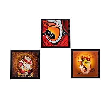 eCraftIndia Set of 3 Lord Ganesha Satin Matt Texture UV Art Painting