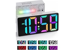 ROCAM RGB Digital Alarm Clock For Bedroom-Dynamic Large Number Digital Clock With 8-Mode Led Colorful Display,7Night Lights,Type-C&USB Chargers,12/24H/DST,Dimmer,Loud Small Desk Clock For Teens Kids Adults