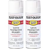 Rust-Oleum Stops Rust Spray Paint, Satin White | Rust Resistant, Indoor and Outdoor Durability, Beautiful Finish on Metal, Wood and More, Sprays from Any Angle, 2 Pack