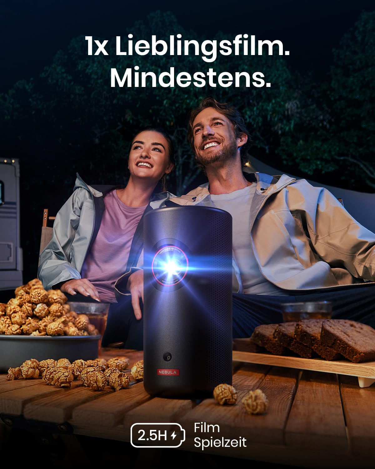 NEBULA Capsule 3 Laser GTV Beamer, 300 ANSI Lumen, 1080p Mini Smart TV Beamer mit WLAN, Mobiler Outdoor, Dolby Digital, Laserprojektor, Autofokus, 120-Zoll Bild, 2,5 Stunden Integrierter Akku 4