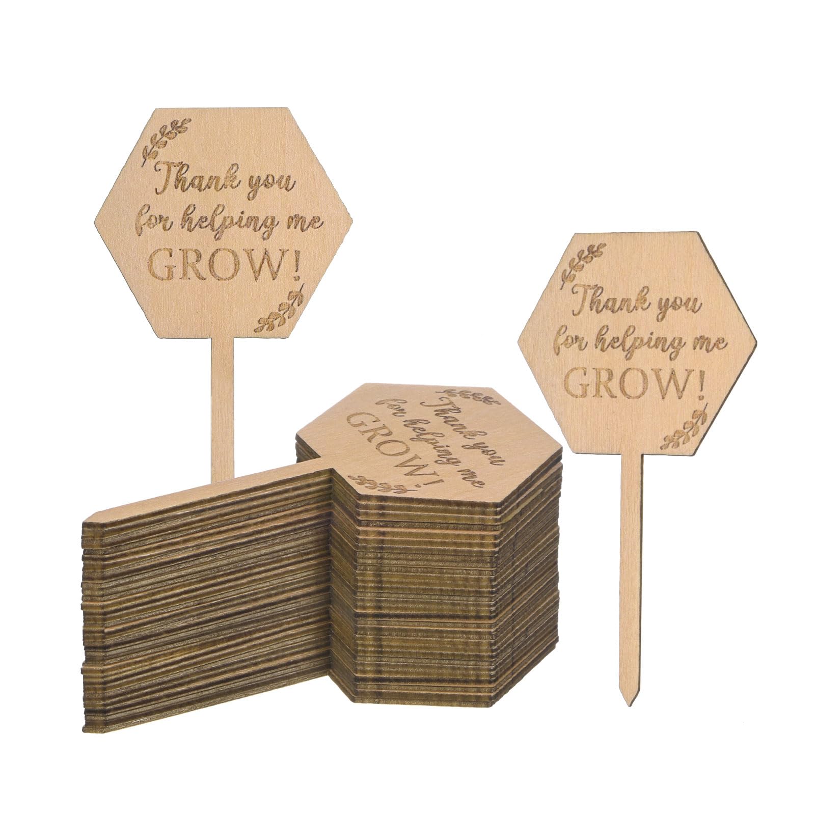 M METERXITY 30-Pack Thank You for Helping Me Grow Plant Labels, 4"x2"x0.08"(LxWxT) Hexagon Wooden Plant Stakes Labels, Nursery Garden Labels for Succulent Tags/Seed/Flowers