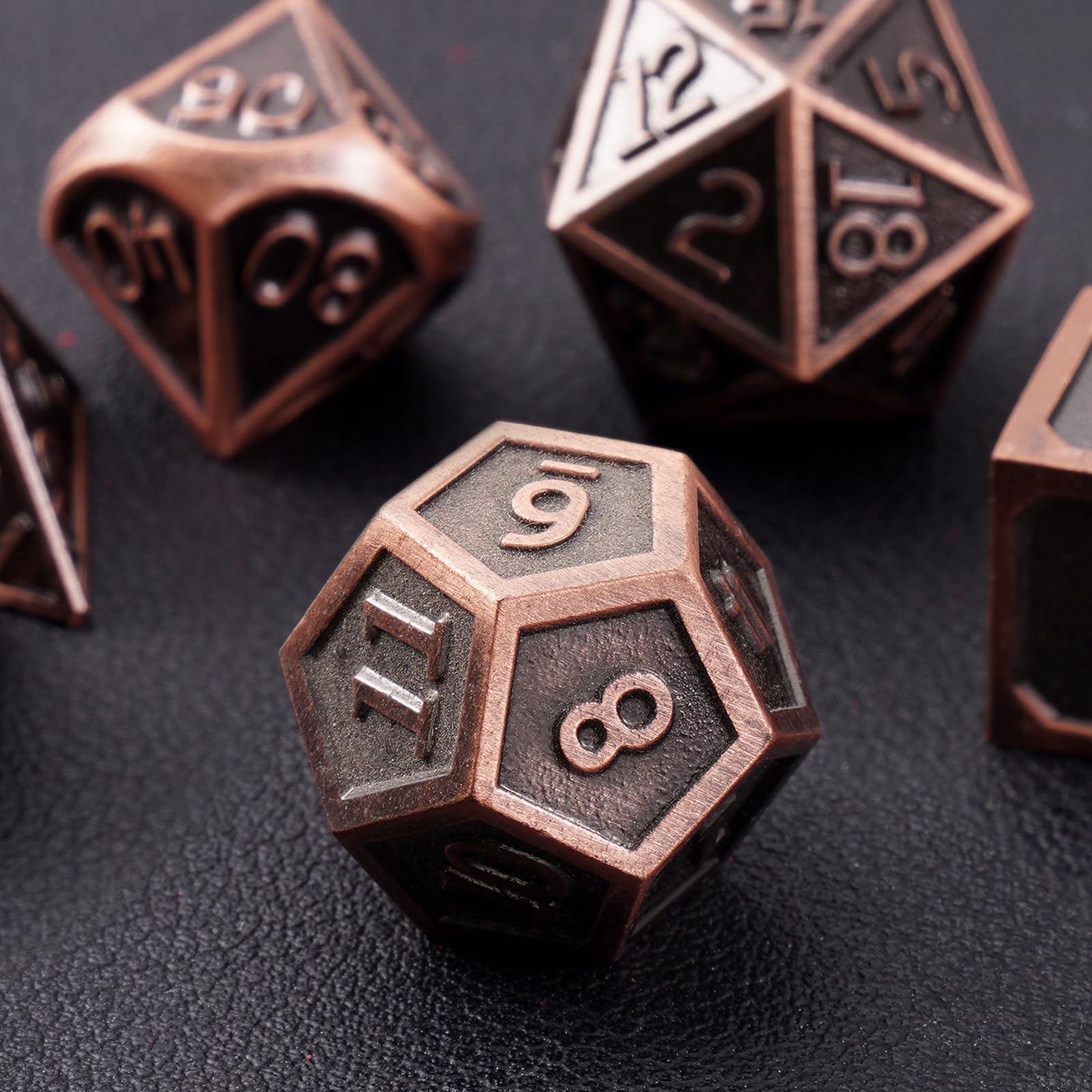 ORUZA DND Metal Dice Set, 7 PCS Antique Copper Polyhedral Dice Set D&D Copper Metal Dice for Dungeons and Dragons RPG MTG Pathfinder Role Playing Tabletop Games Dice — image 1