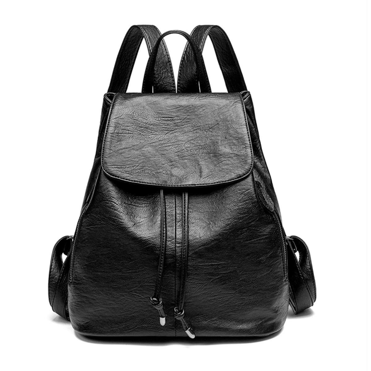 Monitika Women Backpack Leather Waterproof Fashion Drawstring Anti-theft Rucksack Travel Casual Bags Black