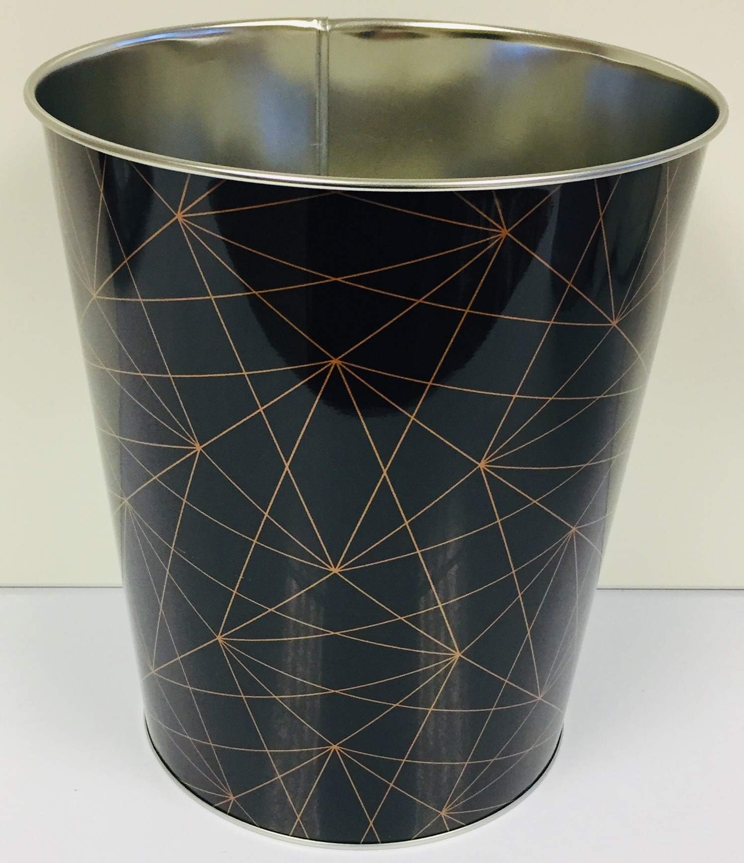 Living Black & Gold Geometric Waste Paper Basket - Tin Rubbish Bin - Kitchen Office Bathroom
