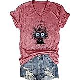 Nebere Womens I'm Fine Everything is Fine V Neck T-Shirts Short Sleeve Funny Shirt Casual Cute Cat Graphic Tee Tops