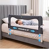 TotCraft Toddler Bed Rail Guard ASTM F3222 Certified &ndash; Fits Twin, Full, Queen &amp; King Beds &ndash; Universal Fit Bed Rail for Toddlers for Slatted Frames &amp; Box Springs &ndash; 35.5"/47" L x 20.5"-25.6" H (Grey)