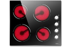 HOBSIR HOB 24 Inch Electric Cooktop Hobsir 4 Burners Built-in Radiant Electric Stove, 9 Heating Level, Residual Heat Indicator, Over-Temperature Protection, 220V-240V Hard Wire (No Plug)