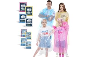 BREENHILL Disposable Rain Ponchos for Kids,Rain Ponchos Family Pack,Clear Kids Ponchos,Individually Wrapped.