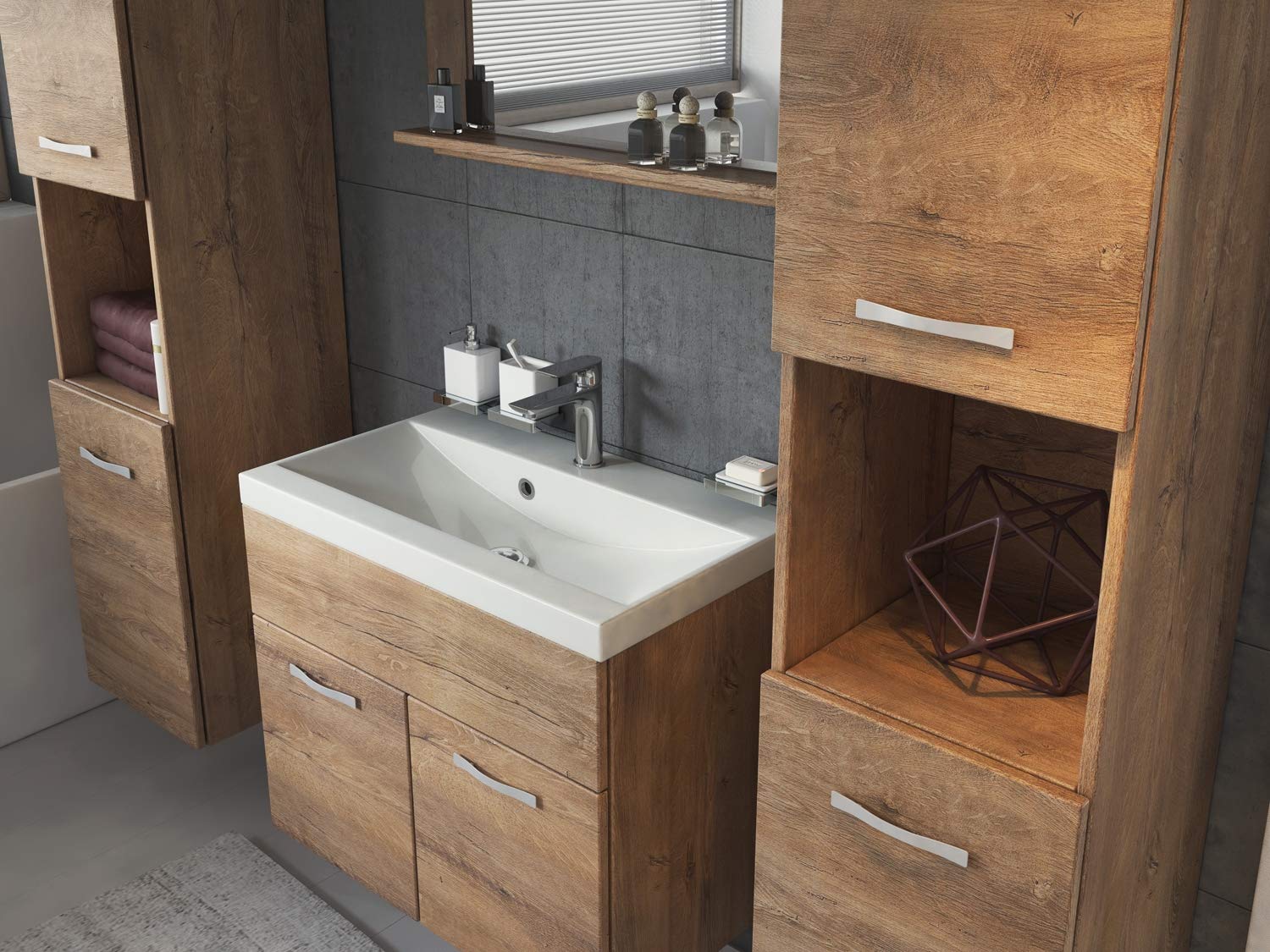 Braun Badezimmer Badmobel Set Montreal 60 Cm Waschbecken Wotan Unterschrank