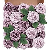 BLISOUL Artificial Flowers Foam Fake Roses 25pcs Series Purple Colors Roses with Stems for Home Decor DIY Wedding Bouquets Party Bridal Shower Centerpieces Faux Flower Arrangements Tables Decorations