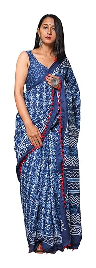Women's Handloom Cotton Saree (Blue)