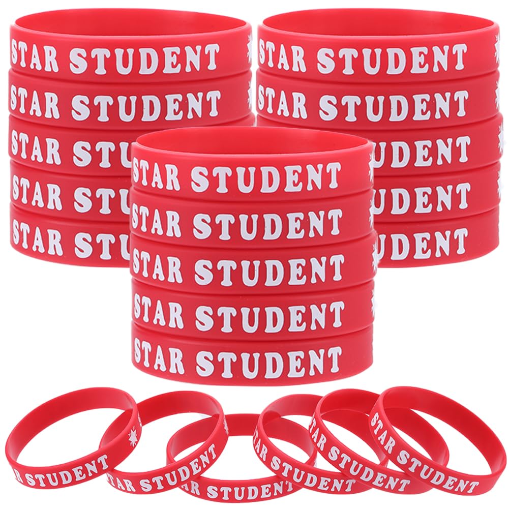 GORGECRAFT 30Pcs Silicone Bracelet Wristbands Red Rubber Bracelets Basketball Waterproof Lightweight Elastic Sports Band Bracelet with Word Star for Football Gym Sport Party