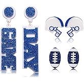 Boderier 3 Pairs Football Earrings for Women Acrylic Football Helmet Stud Earrings State College Dangle Earrings Game Day Sports Lover Jewelry Gifts for Fans