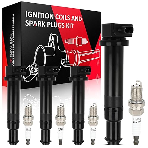 SCITOO Ignition Coil Coils Pack iridium Spark Plugs fits 1.6L 2006 2007 2008 2009 2010 2011 for Hyundai Accent for Kia Rio Rio5 C1543 UF499 5C1586 set of 4