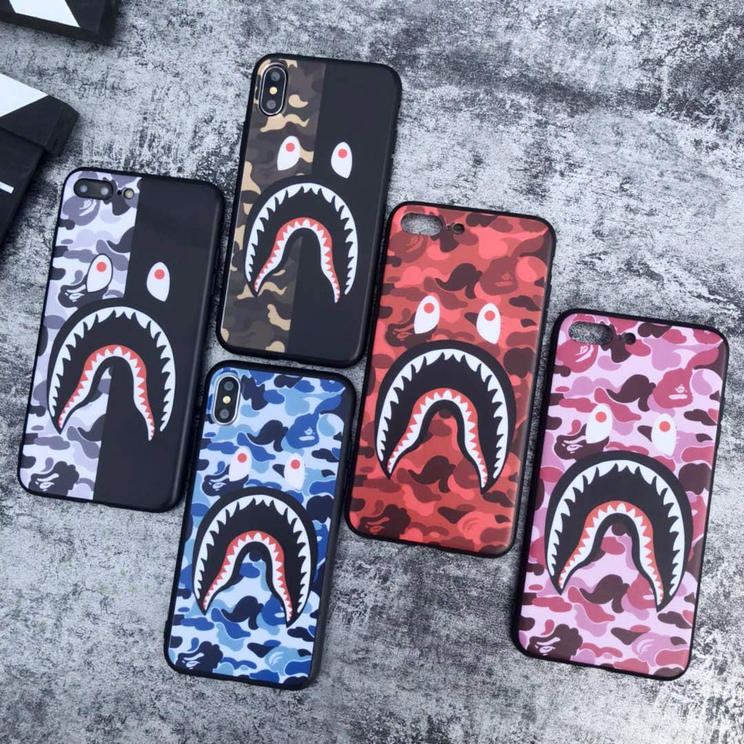 Shark Teeth Softshell Silicone Case for iPhone 6/6 Plus/iPhone 7/7 Plus/iPhone 8/8 Plus/iPhone X/Xs/Xs Max/Xr with Matte Finish Bape Supreme Case (Blue, iPhone XR)